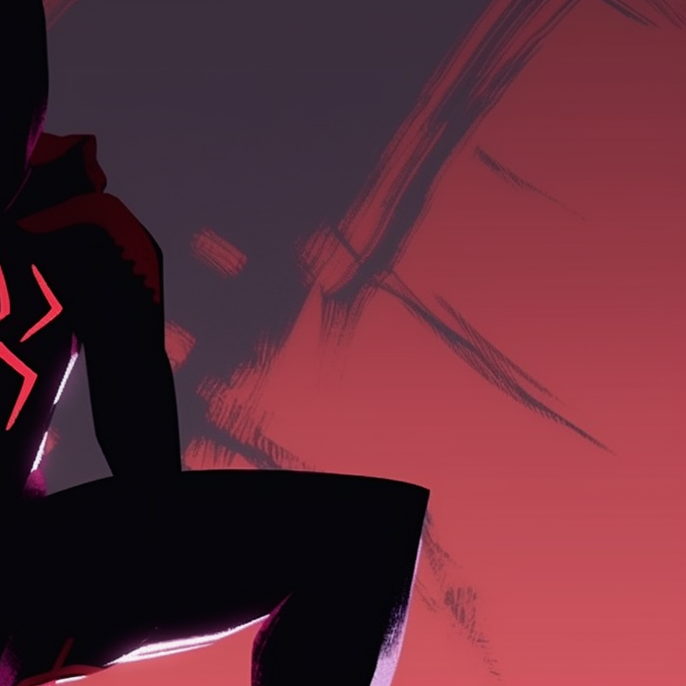 Gwen and Miles masked and back-to-back, under a moonlit, Halloween themed sky. spider gwen halloween pfp pfp for discord.