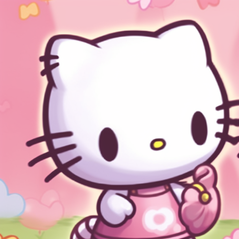Two Hello Kitty characters in playful positions, brightly colored with soft shading. creative matching hello kitty pfp pfp for discord.