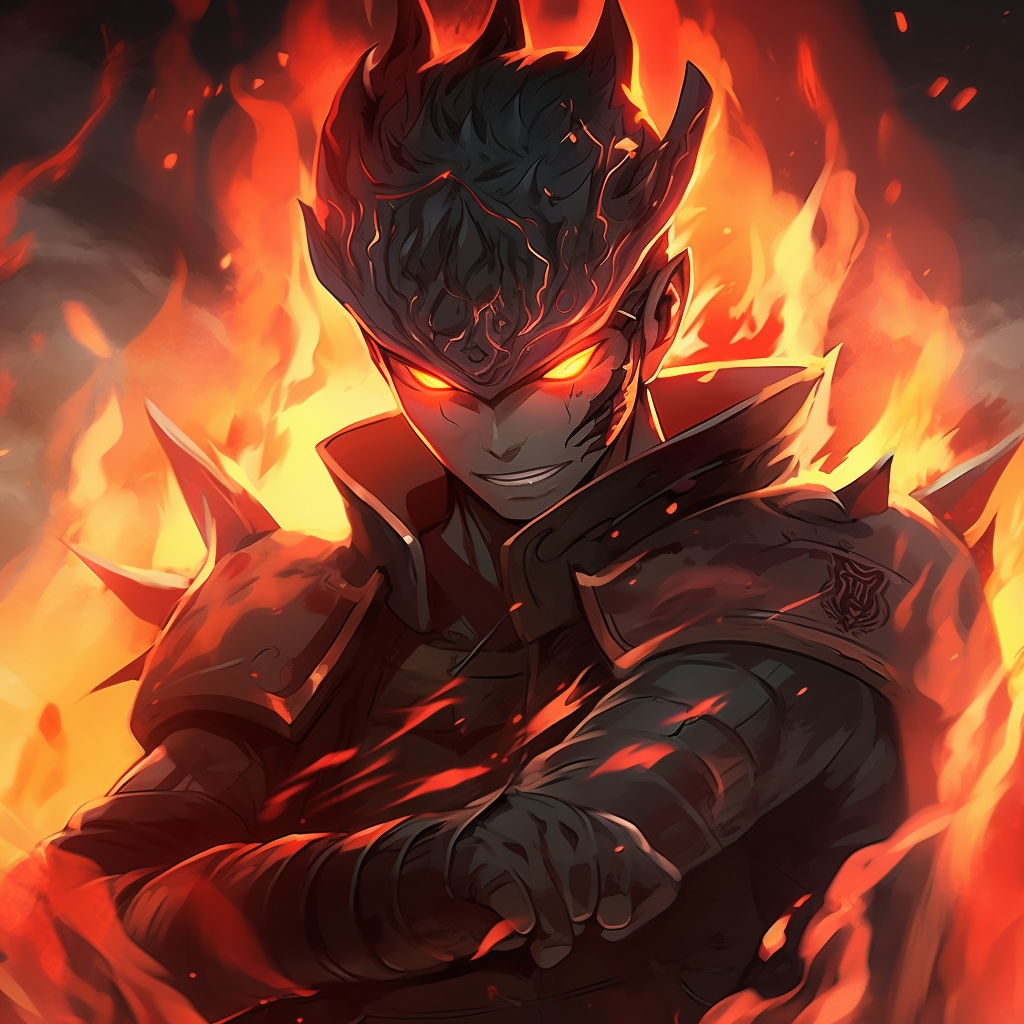 A close-up of a flaming gauntlet, highlighting vivid colors and intricate details of its fiery design. general fire pfp