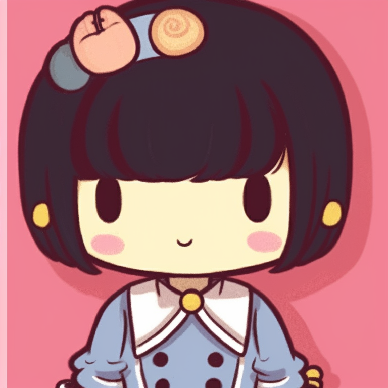 Two characters in vintage outfits, bold polka dots and stripes with Hello Kitty brooches. hello kitty aesthetic matching pfp pfp for discord.