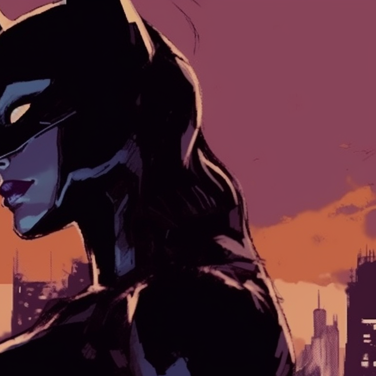 Batman and Catwoman in moonlit contrast, deep shadows and intense gazes. batman and catwoman theme for pfp pfp for discord.