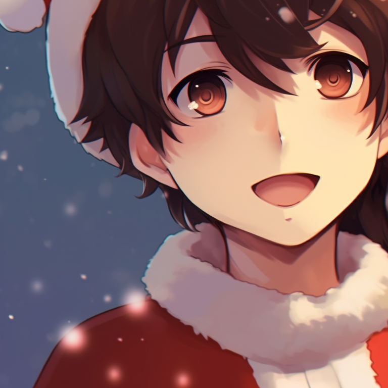 Two characters in matching holiday sweaters, warm colors and cheerful expressions. delightful matching christmas couple pfp pfp for discord.