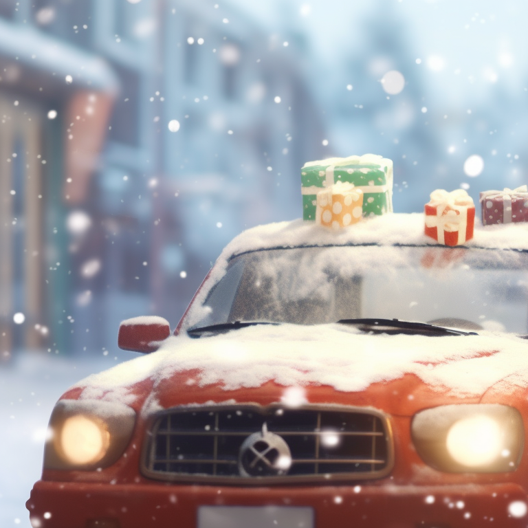 Two characters making a pinky promise, with a holiday-themed scenery and a rustic car in the background. beloved holiday car matching guides pfp for discord.