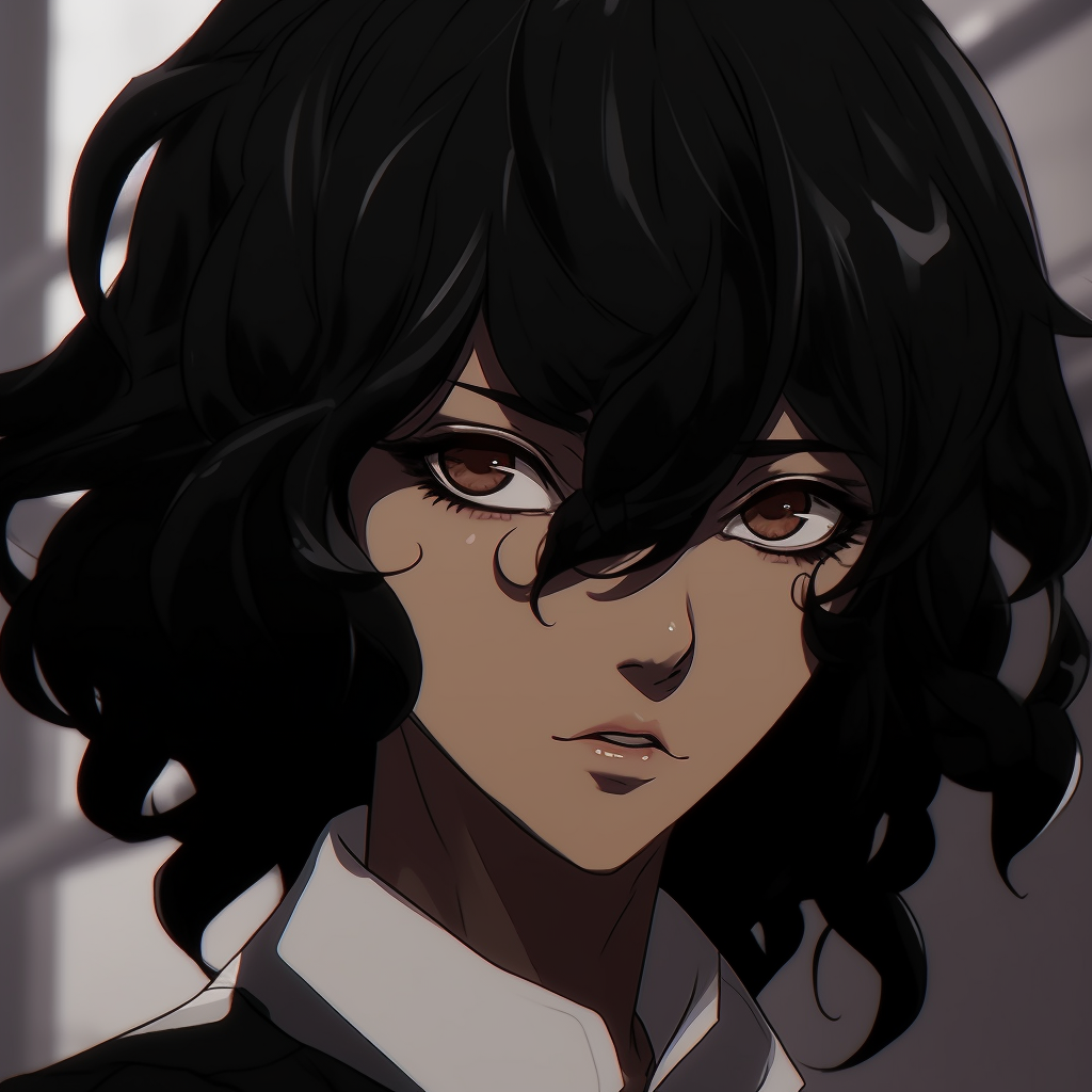 Monochrome design of a female anime character, sharp contrasts and delicate details. anime black aesthetic pfp pfp for discord.