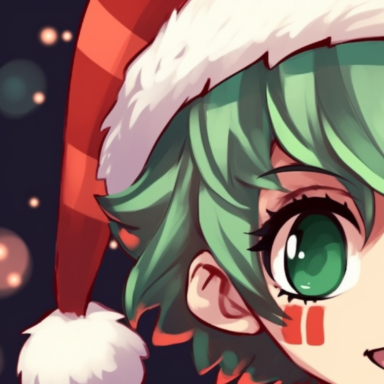 Two characters in their school uniforms, with Christmas-themed book covers and a soft snowfall background. cute christmas my hero academia pfps pfp for discord.