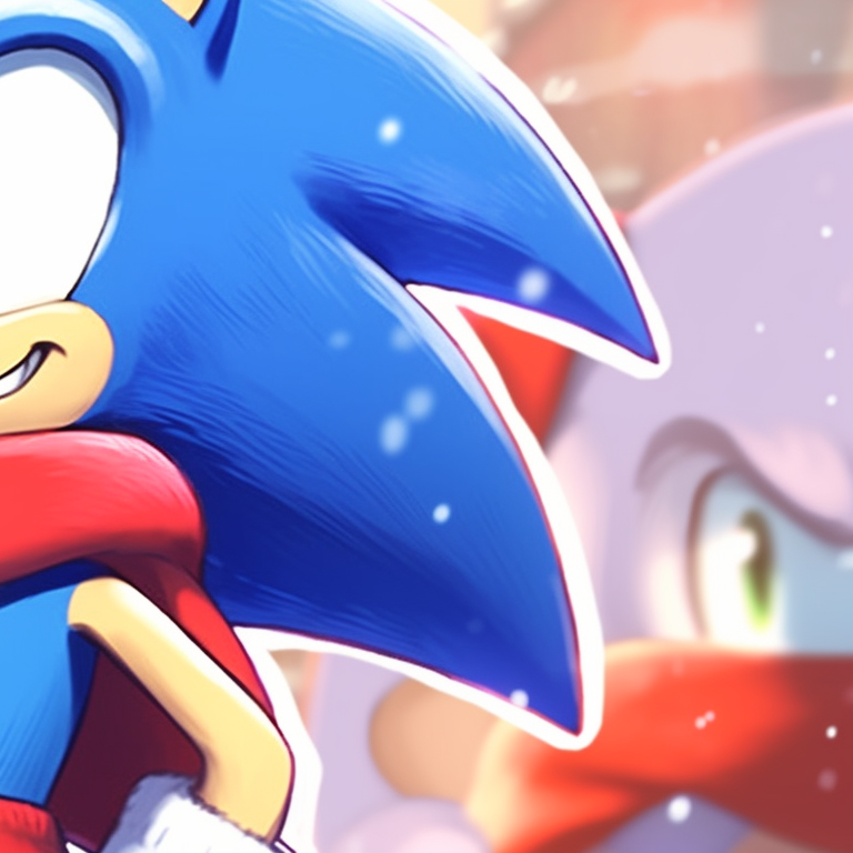 Sonic and Tails characters in festive hats and scarves, vibrant colors and festive theme. iconic matching christmas sonic pfp pfp for discord.