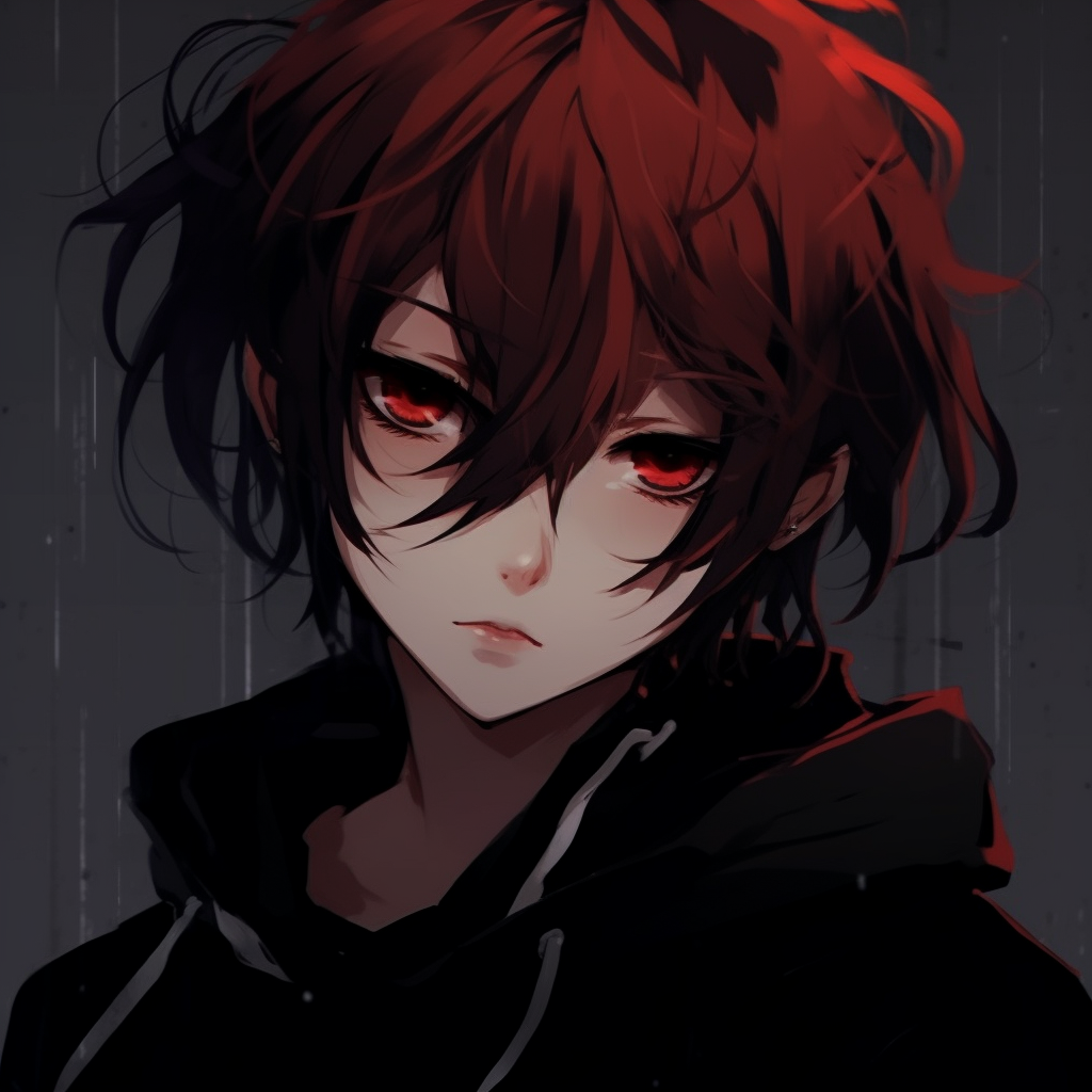 Emo anime character in black and white, focused on high contrast design and finely shaded details. emo anime pfp characters