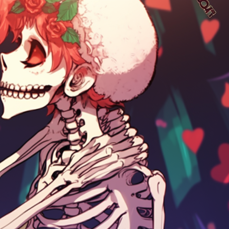 Two skeleton characters in Christmas attire, vibrant colors and light shading. matching christmas pfp skeleton kissing - animated display pfp for discord.