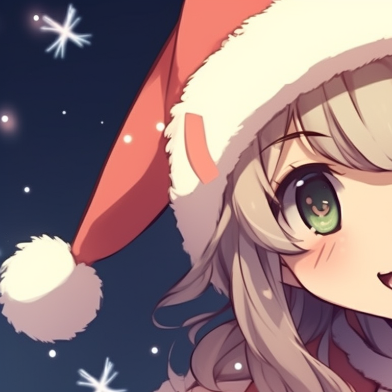 Close-up of two characters in elf attires, colorful and playful elements stand out. kawaii matching christmas pfp - anime style pfp for discord.
