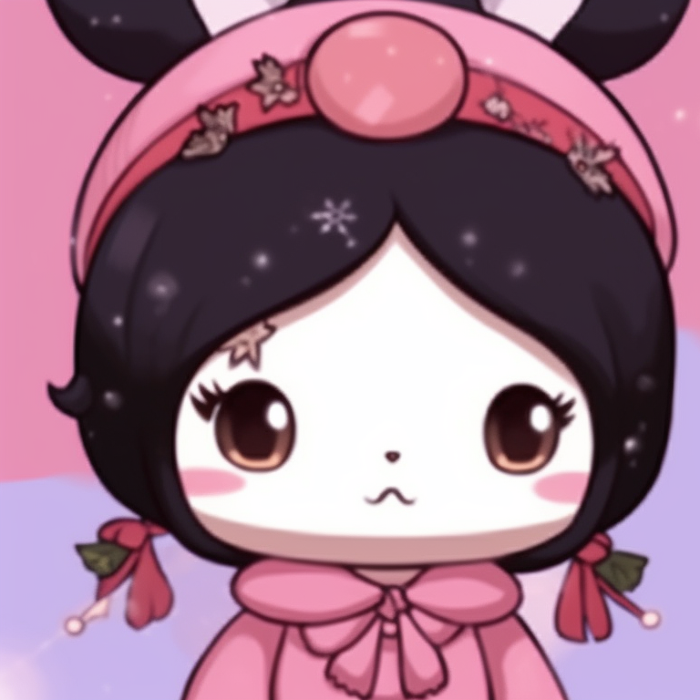 My Melody and Kuromi decorating a Christmas tree, sparkling lights and joyful expressions. charming my melody and kuromi matching christmas images pfp for discord.