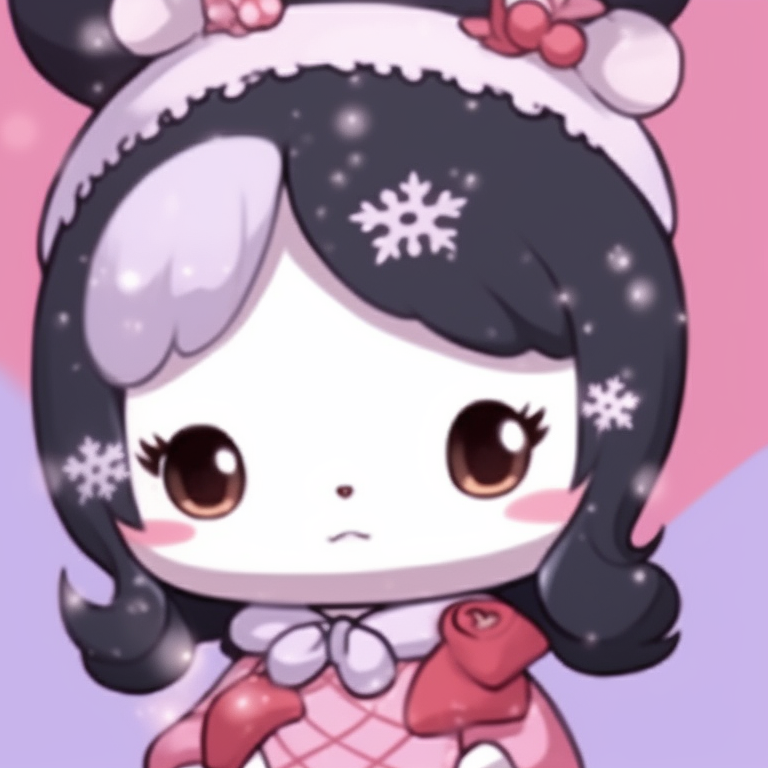 My Melody and Kuromi decorating a Christmas tree, sparkling lights and joyful expressions. charming my melody and kuromi matching christmas images pfp for discord.