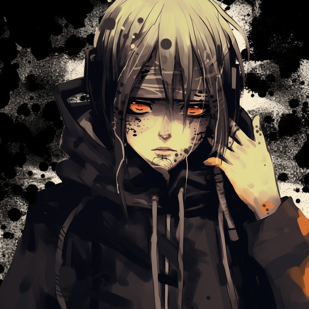 Close-up of Naruto with grunge finishing, highlighting the aged and faded effects. unique anime grunge aesthetics