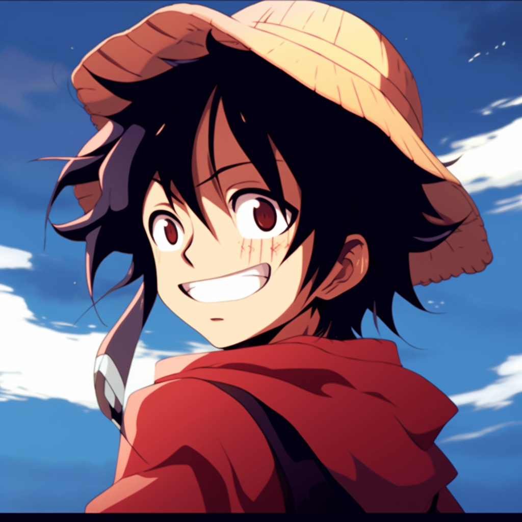 Luffy from One Piece laughing, high energy lines and bold colors funny anime pfp gif collection