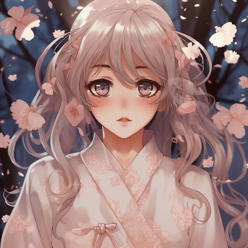 Close-up of a girl in a kimono, showing her tranquil gaze, with high detail in the shading of her eyes. trendy aesthetic cute anime pfp pfp for discord.