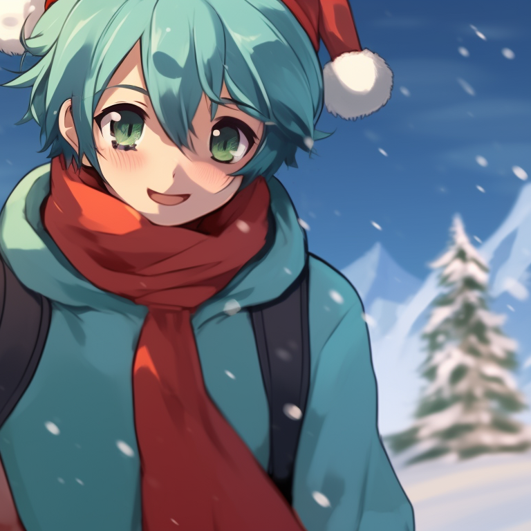 Two characters walking side by side in a snow-filled backdrop, artic tones adorning the scene, half-hearted grins evident on their faces. iconic matching christmas art pfp pfp for discord.