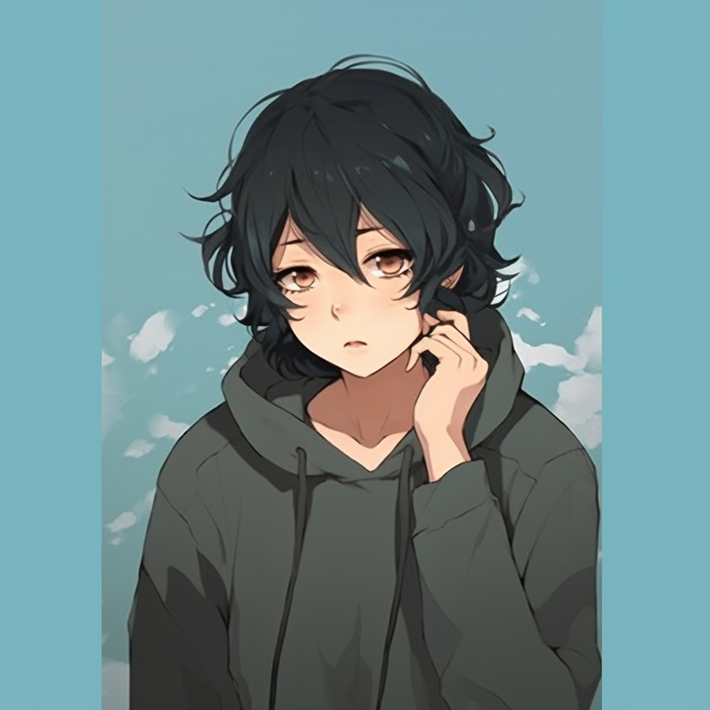 A peaceful looking anime character in a serene setting, balances of light and shadows and remarkable linework. modern chill anime pfp