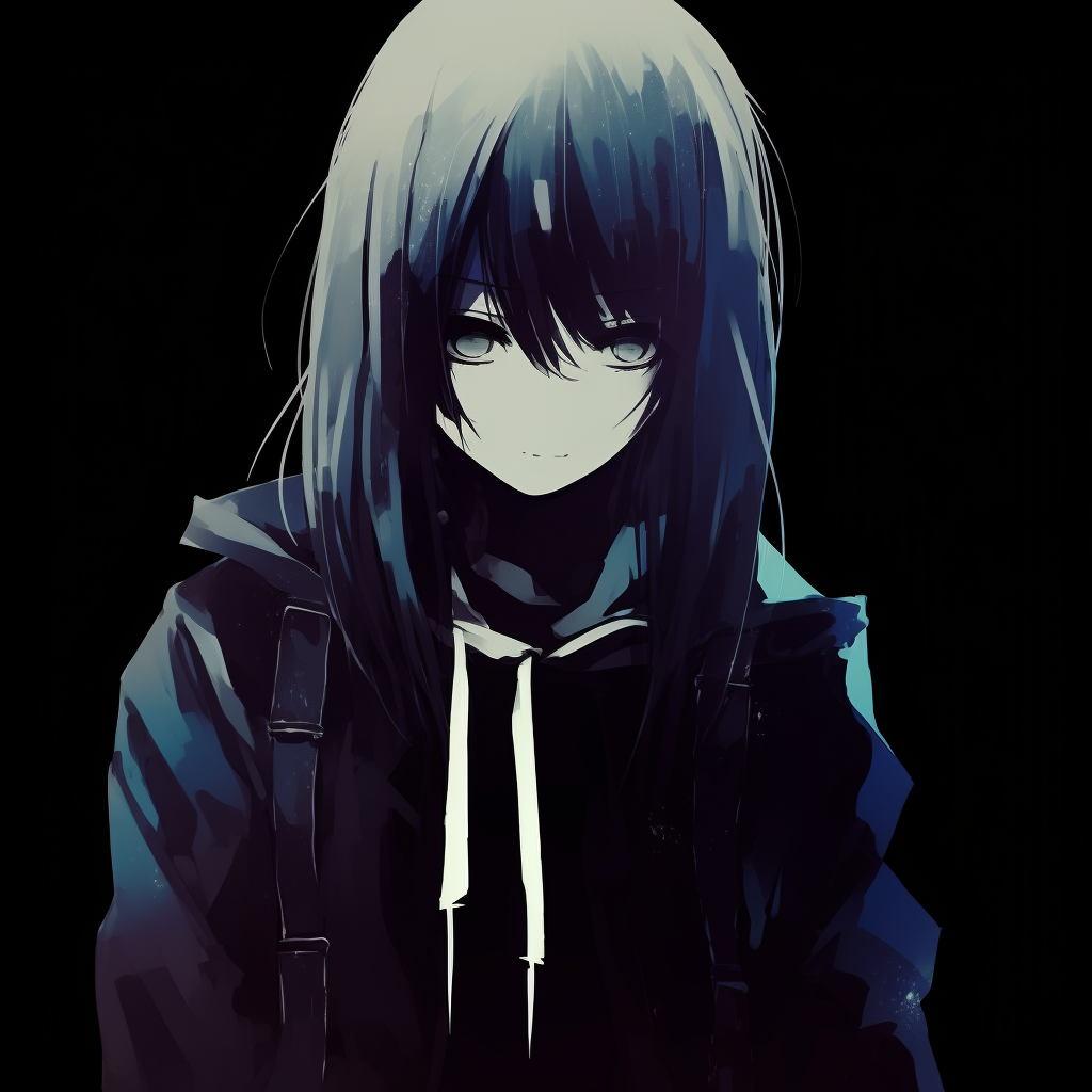 Image of a melancholic anime girl hiding in the shadows, with a play of light and dark enhancing the gloomy feel. depressed anime girl pfp collection pfp for discord.