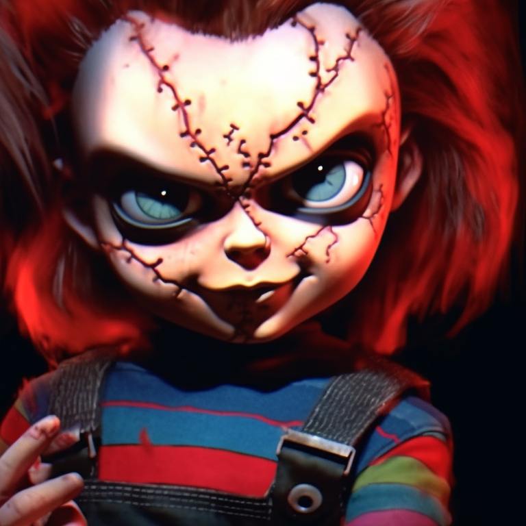 Chucky and Tiffany on a detailed gothic background, intense stare creating a chilling ambiance. halloween matching pfp: chucky and tiffany theme pfp for discord.