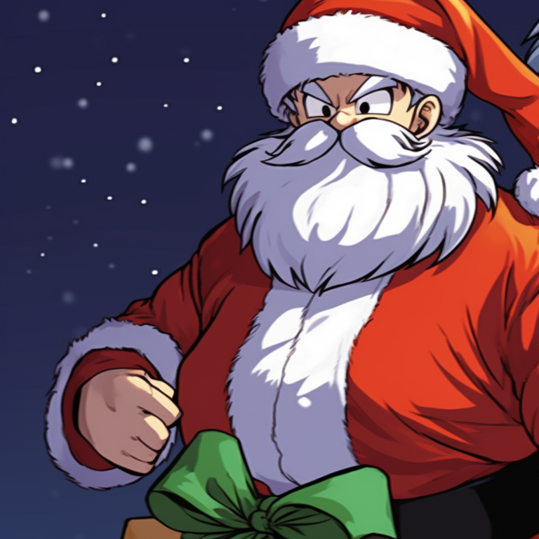 Two characters executing Kamehameha, with crisp lines on a snowy backdrop. best christmas dragon ball pfp for match pfp for discord.