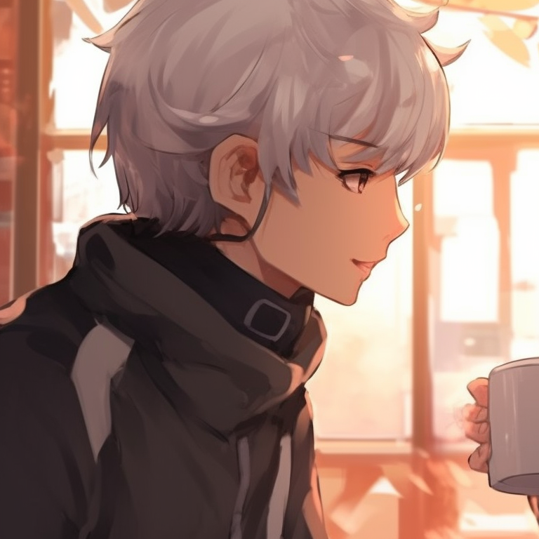 Two characters enjoying a Coffee, warm colors and detailed interior background. exquisite best friends matching pfp in artwork pfp for discord.