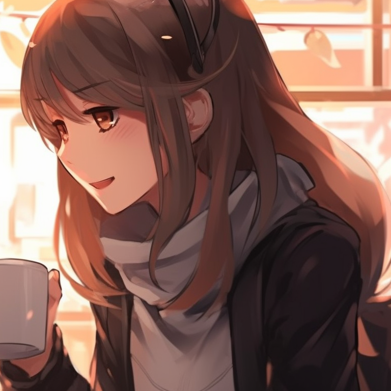 Two characters enjoying a Coffee, warm colors and detailed interior background. exquisite best friends matching pfp in artwork pfp for discord.