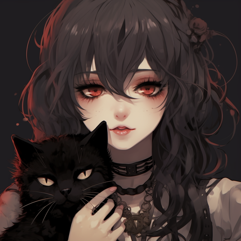 Image of a goth anime girl standing beneath the moonlight, high contrast and cool colors dominate the scene. pfp concepts: goth anime pfp for discord.