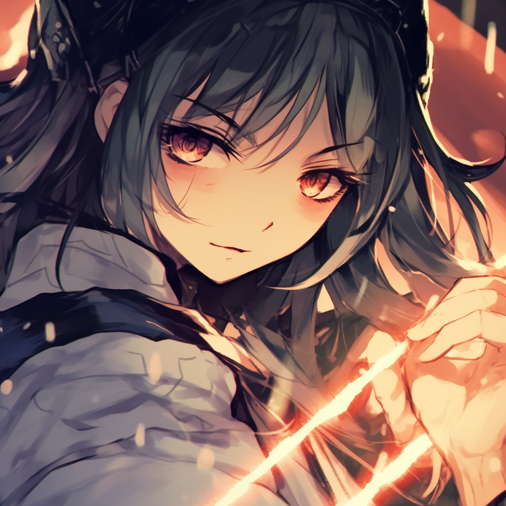 Female fighter exuding power, detailed in bold strokes and shadowed contours. fierce anime girls pfp manga