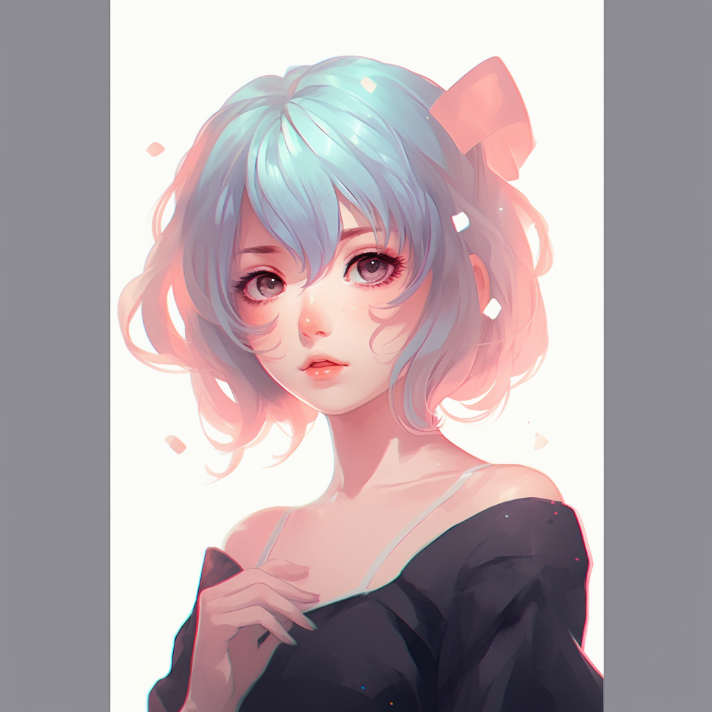 Soft color palette with a focus on the anime character's detailed features. aesthetic pfp in anime style