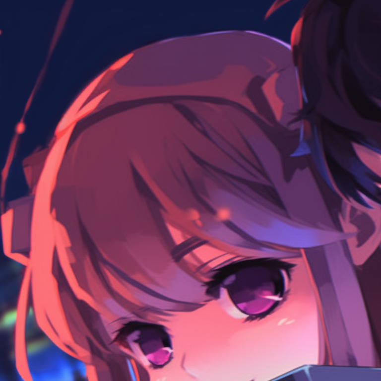 Two characters, futuristic outfits, vivid colors and luminescent details. anime matching pfp couple art pfp for discord.