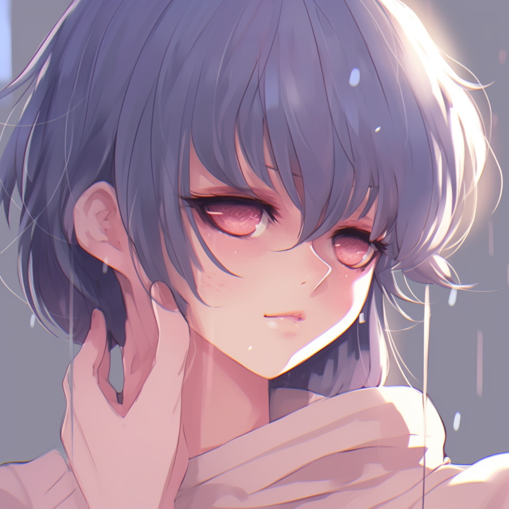 Anime character with a side glance, raindrops denoting a sad atmosphere, intricate details in the eye. anime sad aesthetic pfp