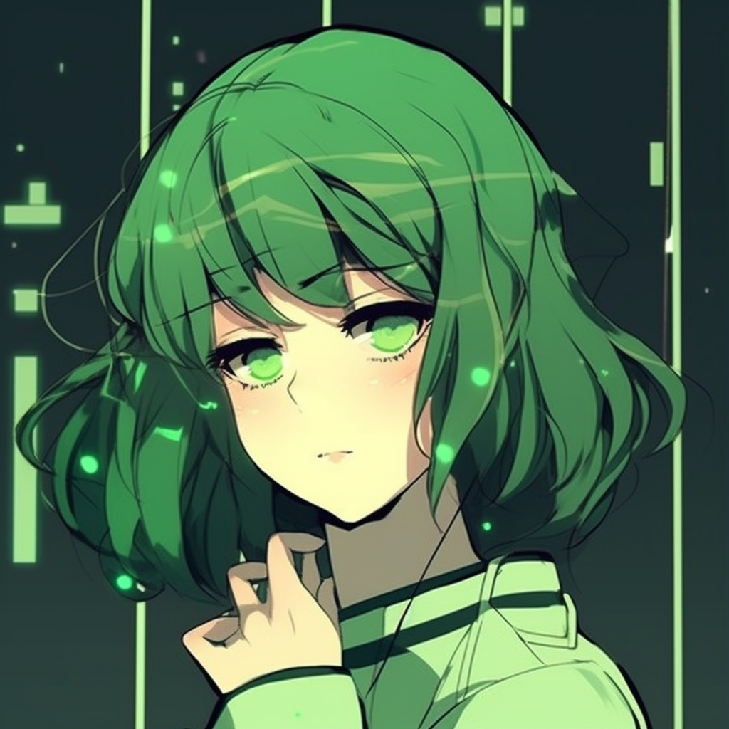 Anime profile with subtle nature themes, featuring soft shading and green palette. green anime pfp aesthetic icons