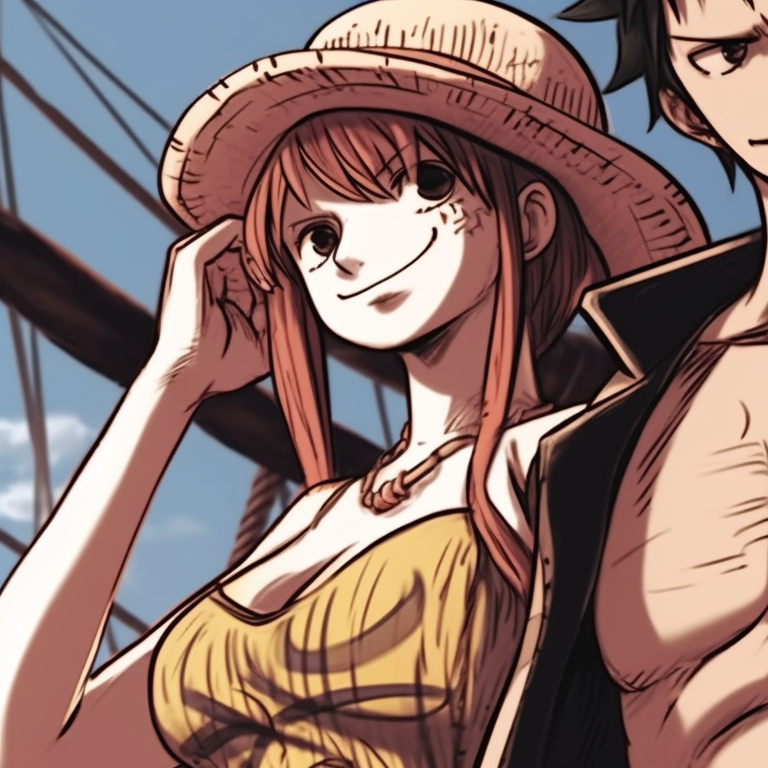 Two characters under the flag symbol, bright colors and bold lines. one piece matching pfp ideas pfp for discord.