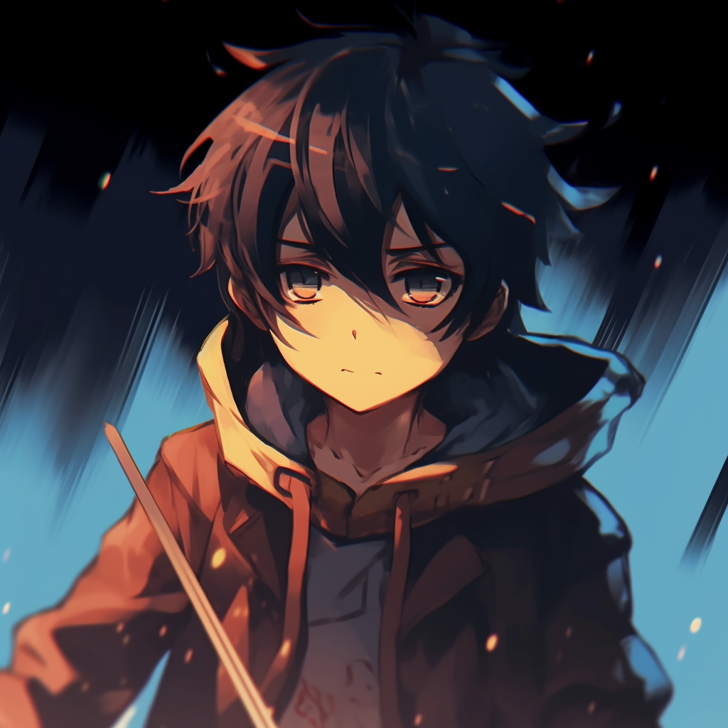 An action-packed image of anime swordsman in mid-swing, detailed with high energy lines. anime pfp style anime pfp