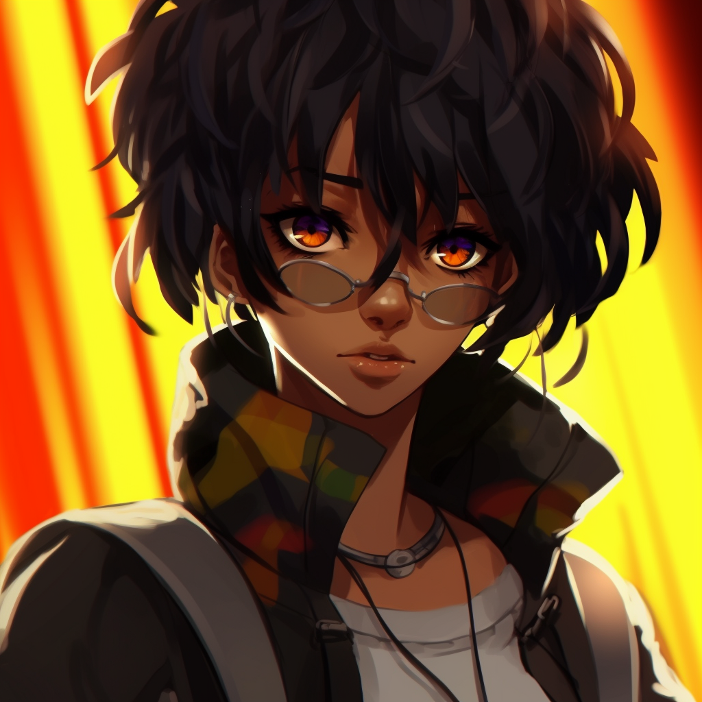 Hipster Black Anime Girl with alternative clothing style and bright color palette animated black girl pfp pfp for discord.