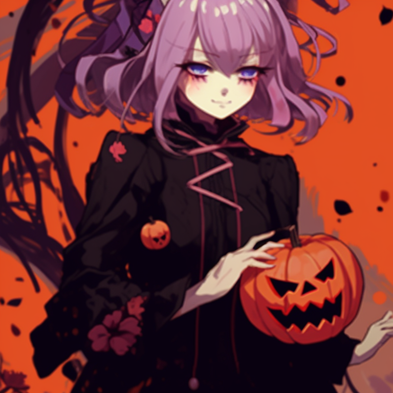 Two characters, muted night colors and detailed moon backdrop, equipped with Halloween themed weapons. matching anime pfp gif halloween theme sets pfp for discord.