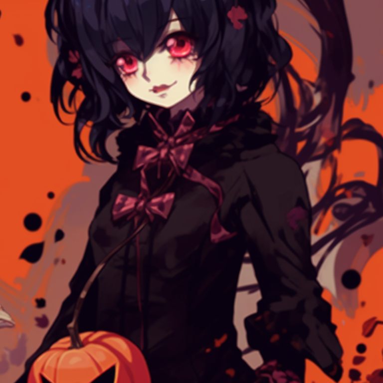 Two characters, muted night colors and detailed moon backdrop, equipped with Halloween themed weapons. matching anime pfp gif halloween theme sets pfp for discord.