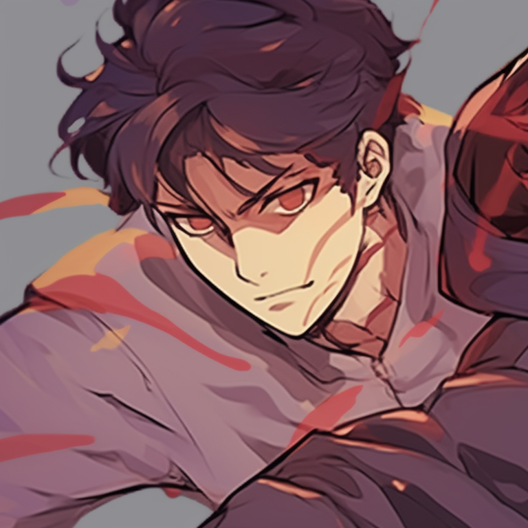 Two male characters in dynamic action poses, bold outlines and rich colors. custom bl matching pfp pfp for discord.