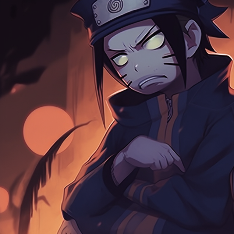 Naruto and Sasuke glaring at each other, with ghoulish details and a Halloween colored backdrop. naruto and sasuke halloween duo pfp themes pfp for discord.