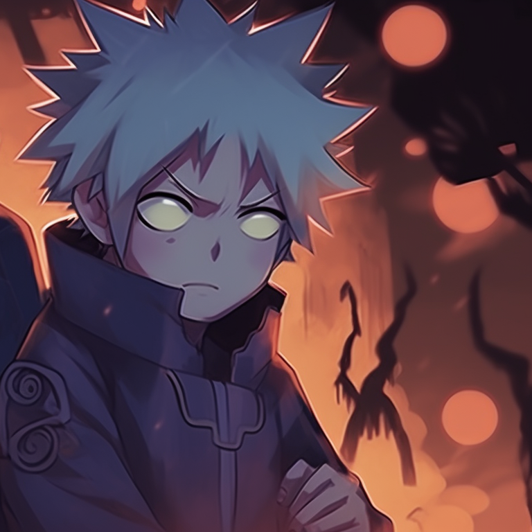 Naruto and Sasuke glaring at each other, with ghoulish details and a Halloween colored backdrop. naruto and sasuke halloween duo pfp themes pfp for discord.