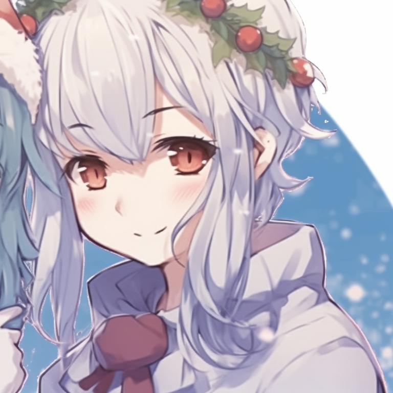 Close-up of two characters, sparkling lights and deep reflections in their eyes, against a Christmas tree backdrop. aesthetic matching anime christmas pfp designs pfp for discord.