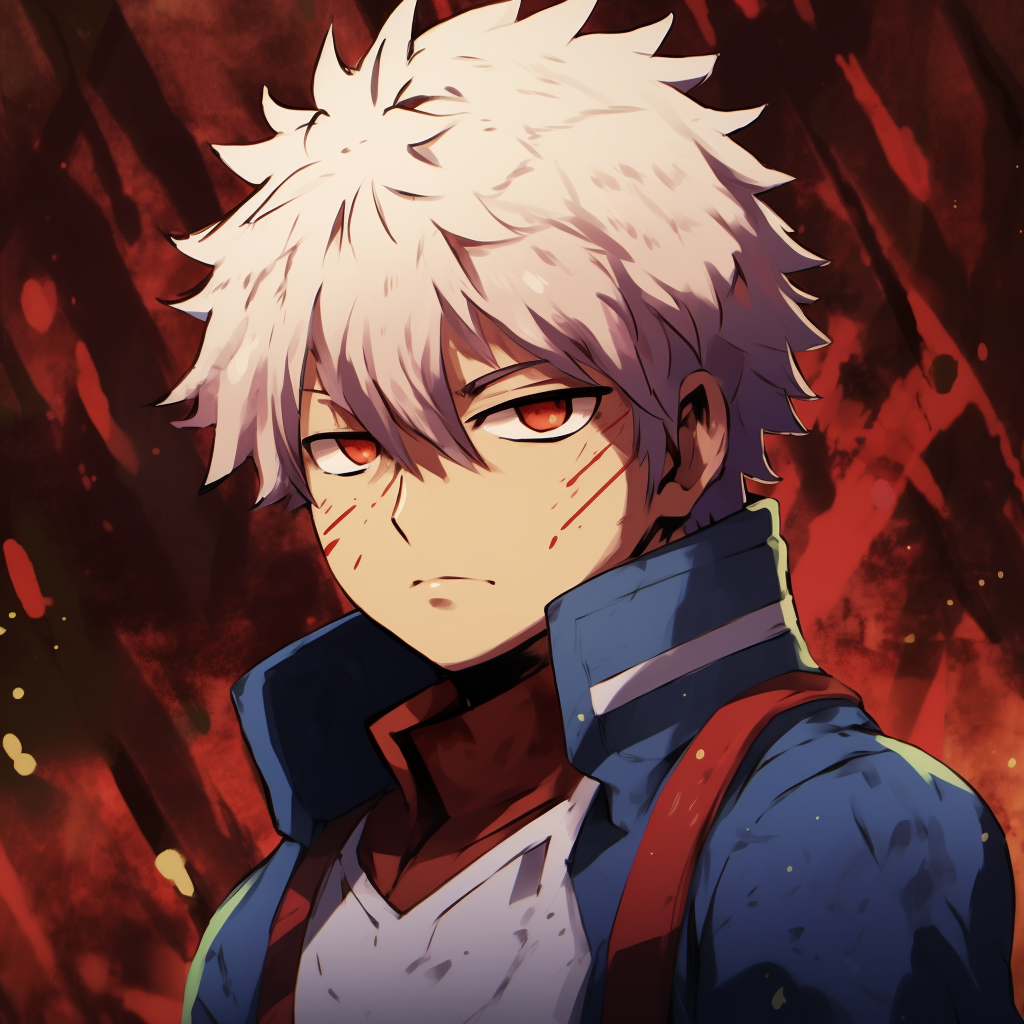 Todoroki with fire and ice, rich details and contrasting tones. unique anime characters pfp