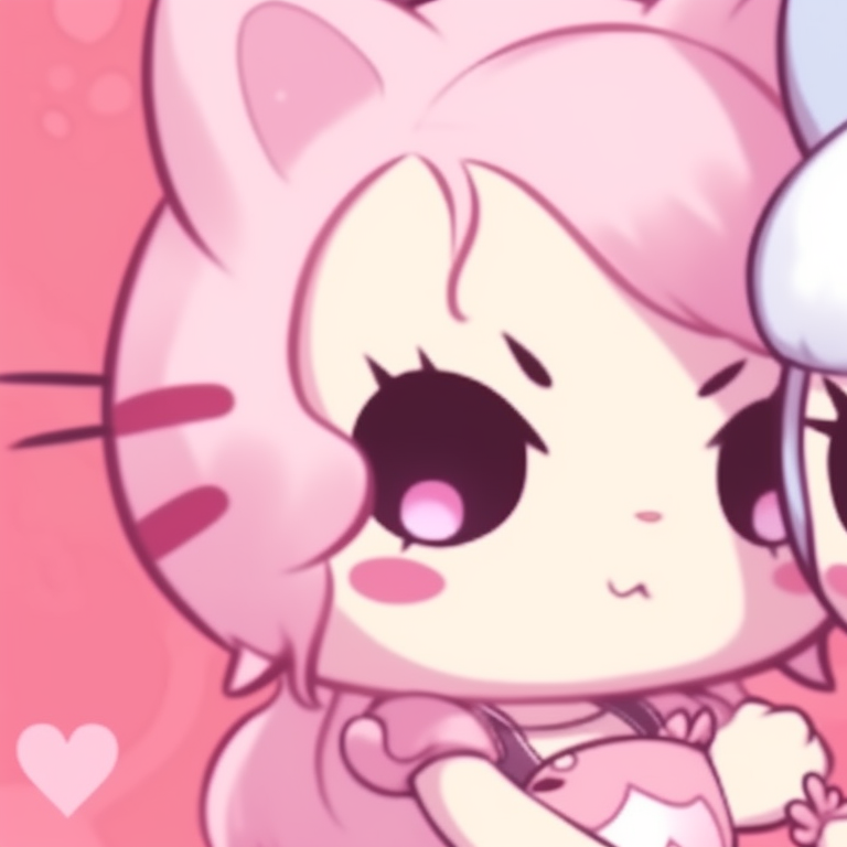 Two Hello Kitty characters playfully interacting, saturated colors and whimsical style. cute matching hello kitty pfp pfp for discord.
