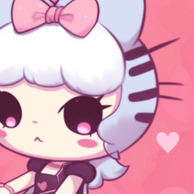 Two Hello Kitty characters playfully interacting, saturated colors and whimsical style. cute matching hello kitty pfp pfp for discord.