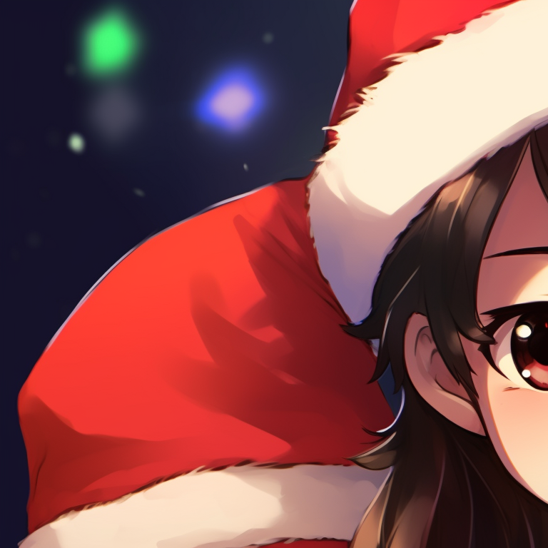 A pair of characters, intricate detailing on festive wear including hats, standing back-to-back in a winter backdrop. christmas themed matching hat kid pfp pfp for discord.