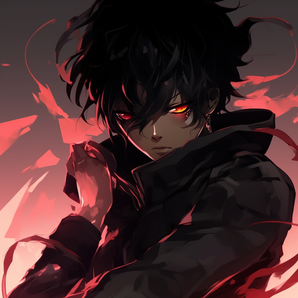 Close-up of a black anime character, emphasizing vibrant colours and detailed features. black anime character pfpHD, free download