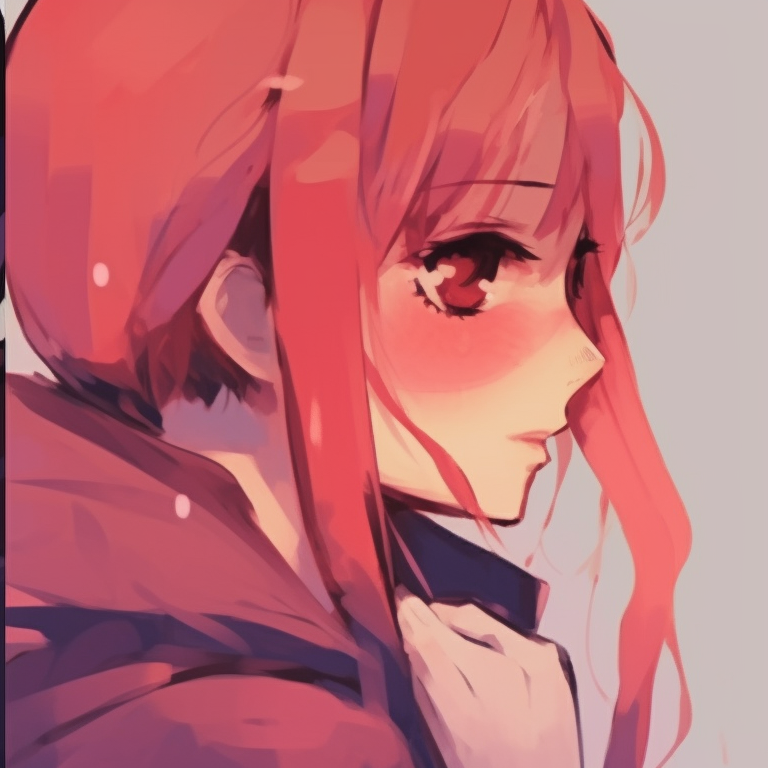 Two characters mirrored, with a minimalistic style and harmonizing color scheme, their poses reflecting each other. unique aesthetic matching pfp couples pfp for discord.