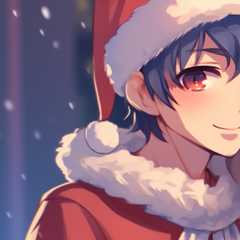 Two profile pictures, contrasting red and green hues, of characters adding decorations to a Christmas tree. matching cute christmas pfp for festive couples pfp for discord.