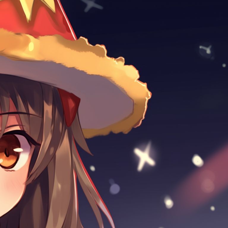 Megumin warmly hugging another character, surrounded by light Christmas snow. megumin christmas pfp collection pfp for discord.