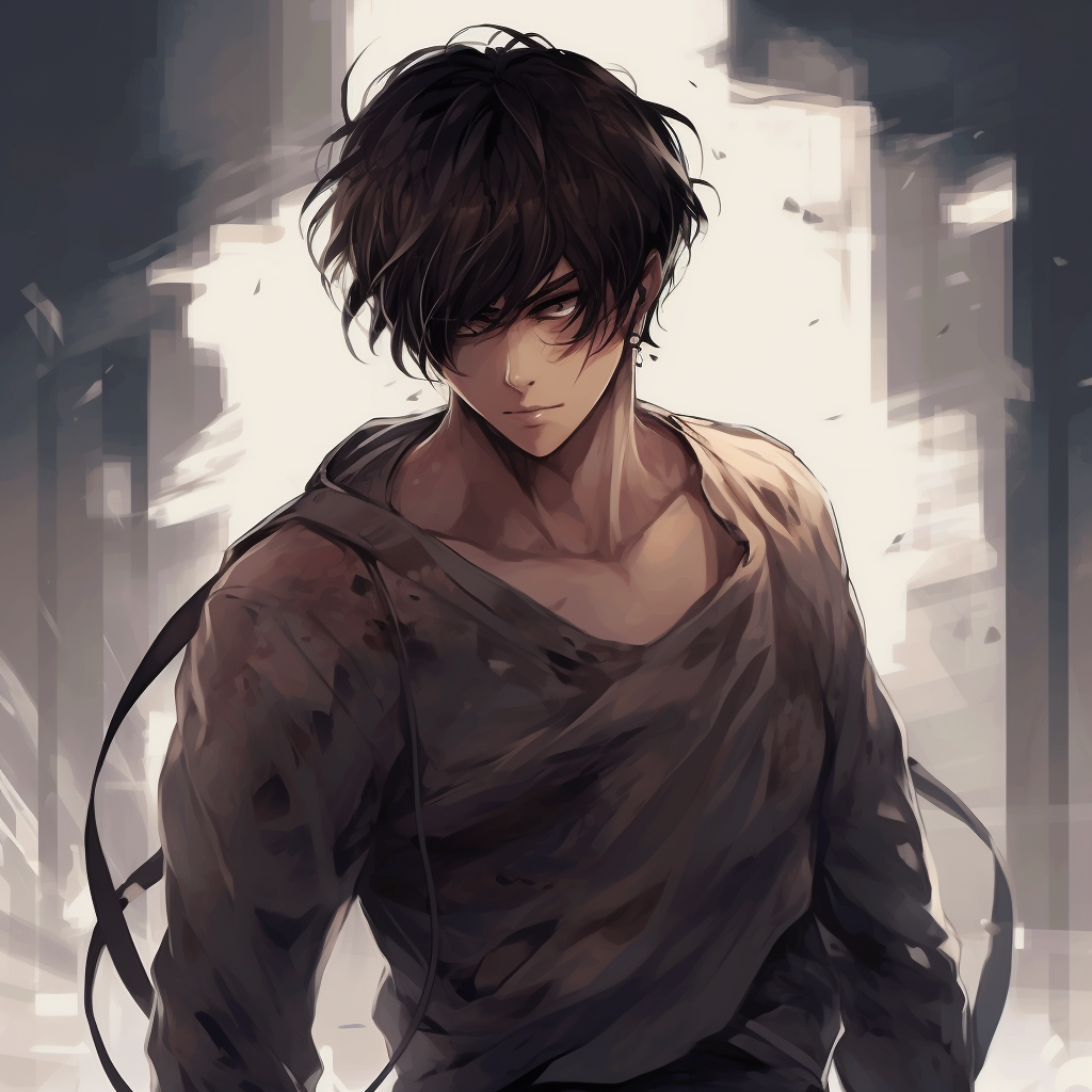 Close-up of an angry Eren, richly toned and concentrated detailing. unique anime male pfp pfp for discord.