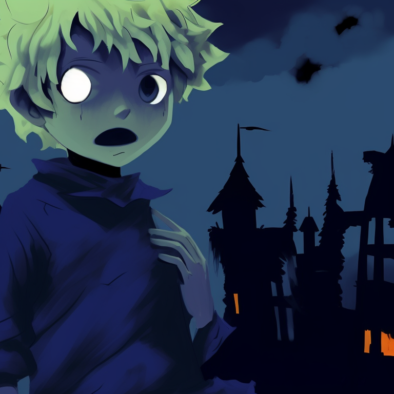 Tweek and Craig walking in a graveyard, cool tones, achromatic color palette and detailed tombstones in the background. tweek and craig halloween theme pfp ideas pfp for discord.